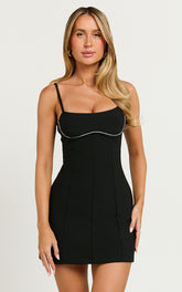Sheryl Mini Dress - Sleeveless with Bust Detailing Dress in Black